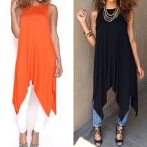 Fashion Solid Color Sleeveless Round Neck Irregular Hem Dress
