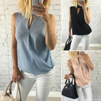 Fashion Solid Color Sleeveless Chiffon Tops