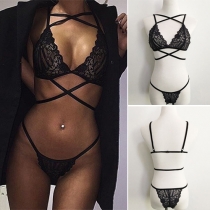 Sexy Crossover Hollow Out Lace Bra Set