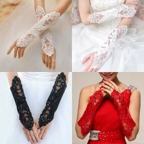 Fashion Solid Color Lace Spliced Fingerless Wedding Gloves