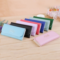 Fashion Solid Color Three-fold Long Wallet