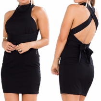 Sexy Backless Off-shoulder Solid Color Slim Fit Dress