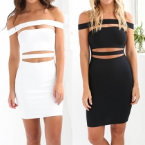 Sexy Off-shoulder Hollow Out Solid Color Bodycon Dress
