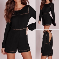 Sexy Backless Long Sleeve High Waist Rompers