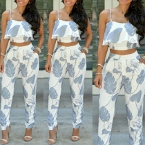 Sexy Cami Tops + High Waist Pants Printed Two-piece Set