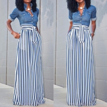 Fashion High Waist Striped Maxi Skirt