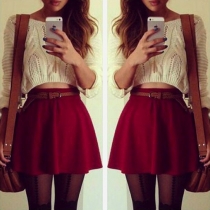 Fashion Solid Color High Waist Mini Skirt