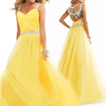 Sexy Backless High Waist Chiffon Maxi Dress