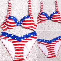 Fresh Style Striped Stars Printed Bikini Set