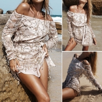 Sexy Slash Neck 3/4 Sleeve Gathered Waist Sequin Rompers
