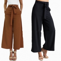 Fashion Solid Color High Waist Wide Leg Pants