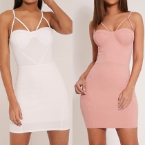 Sexy Backless Hollow Out Solid Color Slim Fit Sling Dress