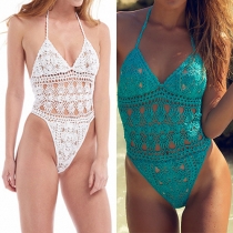 Sexy Backless Hollow Out Knit One-piece Swimsuit