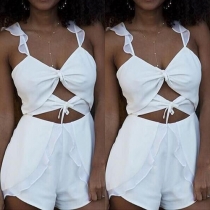 Sexy Backless Hollow Out Solid Color Sling Rompers