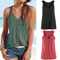 Fashion Solid Color Sleeveless V-neck All-match Tops 