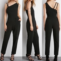 Sexy One-shoulder High Waist Slim Fit Solid Color Jumpsuits