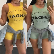 Fashion Letters Printed Sleeveless Round Neck Sports Rompers