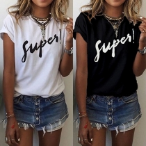 Fashion Letters Printed Short Sleeve Round Neck Casual T-shirt