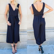 Sexy Backless Deep V-neck Sleeveless Solid Color Jumpsuits