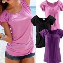 Fashion Solid Color Short Sleeve Round Neck T-shirt