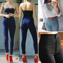 Fashion Solid Color High Waist Slim Fit Stretch Skinny Jeans