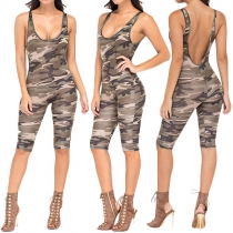 Sexy Backless Camouflage Printed Slim Fit Jumpsuits