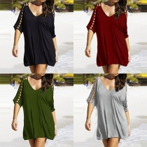 Sexy Hollow Out Dolman Sleeve V-neck Loose Dress