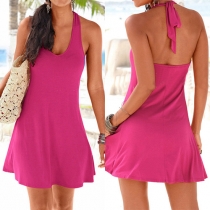 Sexy Backless Solid Color Beach Dress