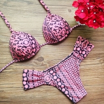 Sexy Printed Lace-up Halter Bikini Set