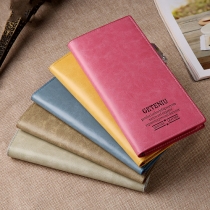 Retro Style Solid Color Long Wallet for Women