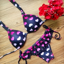 Sexy Heart Printed Halter Bikini Set