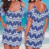 Sexy Cold-shoulder Sleeves Printed Dress
