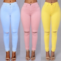 Distressed Style High Waist Slim Fit Ripped Skinny Pants