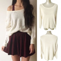 Fashion Solid Color Long Sleeve Round Neck High-low Hem Sweater