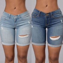 Fashion Low-waist Ripped Denim Shorts