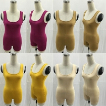 Fashion Solid Color Sleeveless U-neck Slim Fit Rompers
