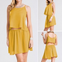 Sexy Backless Cami Tops + High Waist Skirt Two-piece Set