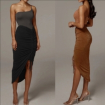 Fashion High Waist Irregular Hem Solid Color Bust Skirt