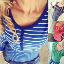 Fashion Long Sleeve Round Neck Striped T-shirt