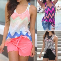 Casual Style Wave-stripe Printed All-match Tank Tops 