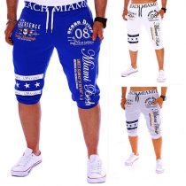 Fashion Printed Elastic Waist Men's Casual Capri Pants