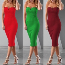 Sexy Solid Color V-cut Neckline Strapless Backless Bodycon Dress
