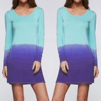 Trendy Round Neck Contrast Color Long Sleeves Dress