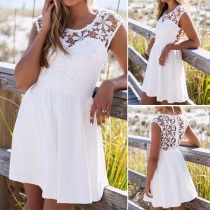 Sexy Round Neck Lace Spliced Hollow Out Sleeveless Dress