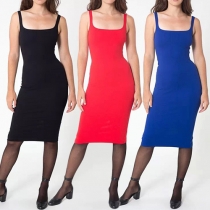 Sexy Backless Low-cut Slit Hem Solid Color Sheath Dress
