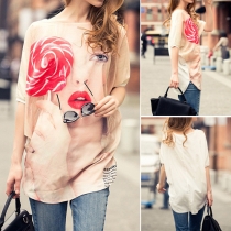 Chic Style Dolman Sleeve Round Neck Loose Printed T-shirt