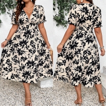Sexy Deep V-neck Leopard Spliced Oversized Maxi Dress