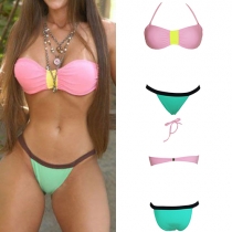 Sexy Contrast Color Halter Bikini Set