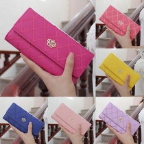 Exquisite Solid Color Gold Crown Carving Hasp Wallet For Women