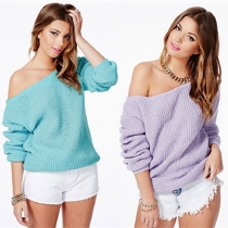 Vogue Solid Color Round Neck Long Sleeves Knit Sweater